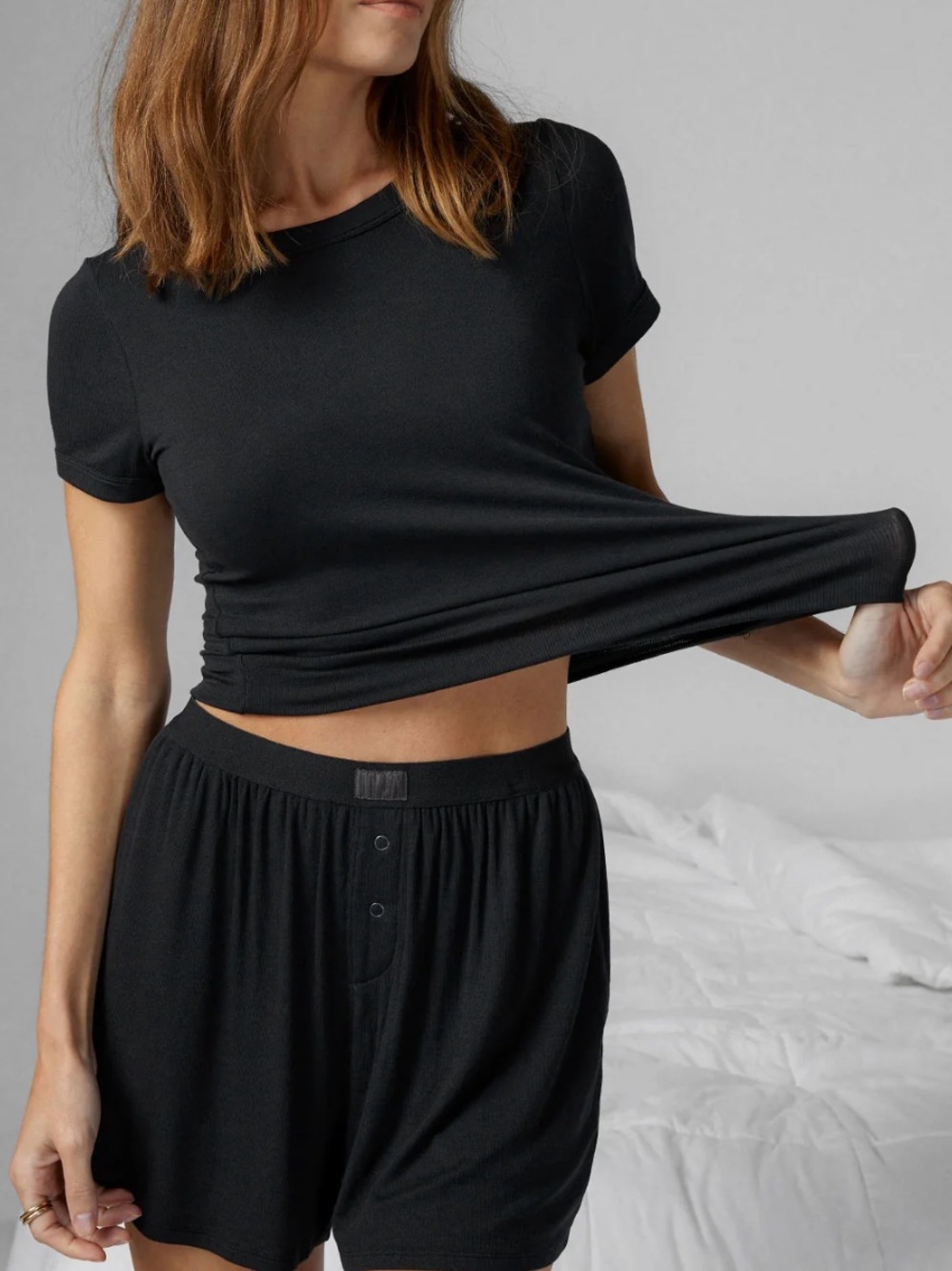 Lunya Soft Modal Rib Tee Short Set, M - Picture 1 of 14